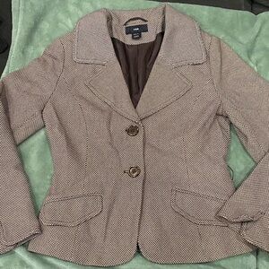 H&M Women's Brown and White Checkered Blazer